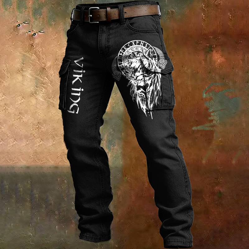 WorldNorse Viking Odin Rune Totem Cargo Pants - Black - US/UK/AU50，EU60 (5XL) - image 2