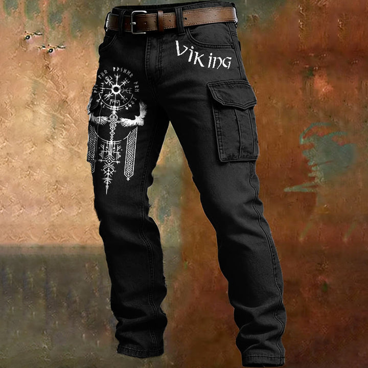 WorldNorse Norse Vegvisir Staff Raven Cargo Pants - Black - US/UK/AU50，EU60 (5XL) - image 0