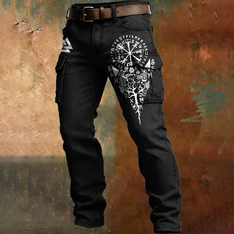 WorldNorse Viking Yggdrasil Rune Vegvisir Cargo Pants - Black - US/UK/AU50，EU60 (5XL) - image 2