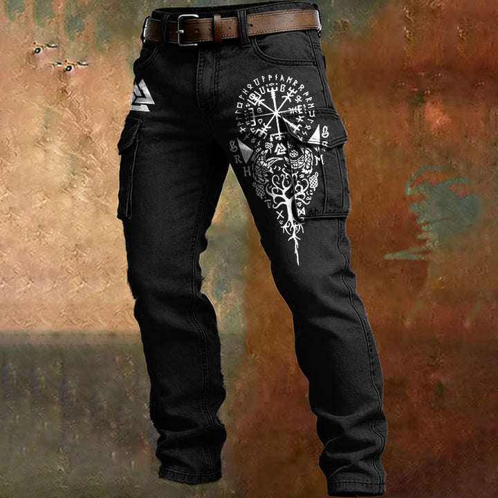 WorldNorse Viking Yggdrasil Rune Vegvisir Cargo Pants - Black - US/UK/AU50，EU60 (5XL) - image 2