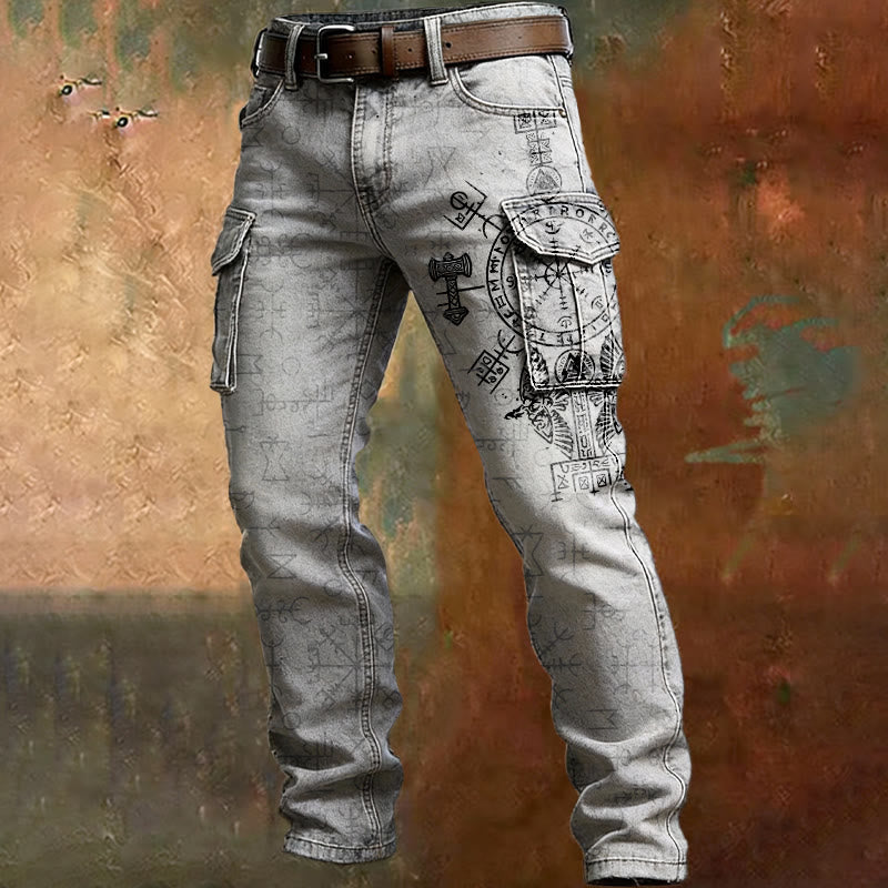 WorldNorse Viking Helm of Awe Compass Cargo Pants - White - US/UK/AU50，EU60 (5XL) - image 0