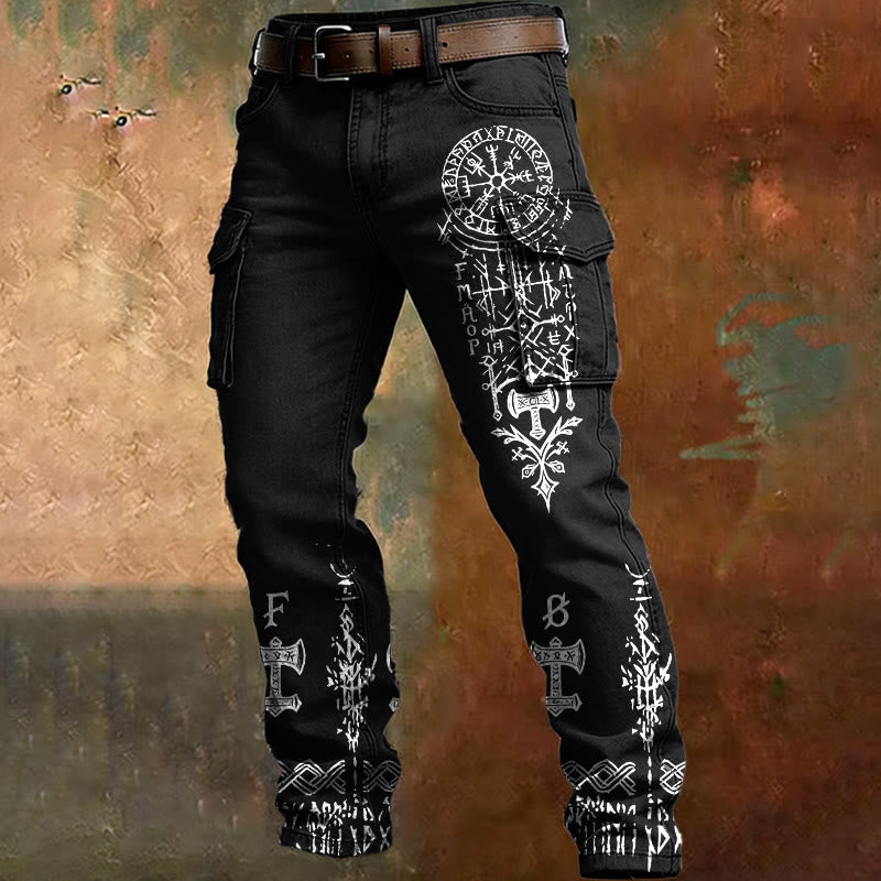 WorldNorse Norse Rune Yggdrasil Cargo Pants - Black - US/UK/AU50，EU60 (5XL) - image 0