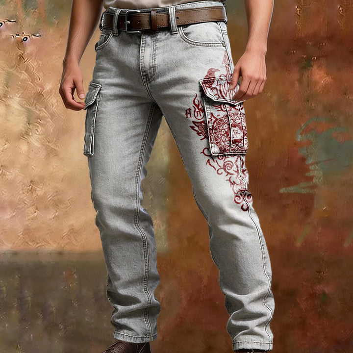 WorldNorse Viking Red Raven Rune Cargo Pants - image 1