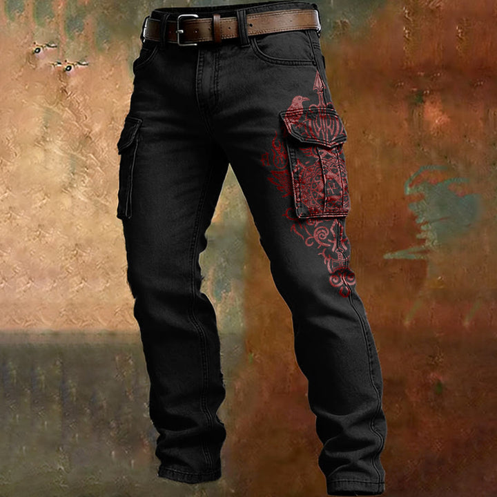 WorldNorse Viking Red Raven Rune Cargo Pants - Black - US/UK/AU50，EU60 (5XL) - image 2