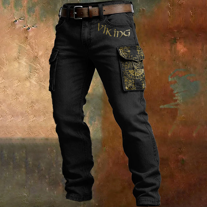 WorldNorse Viking Vegvisir Rune Pocket Cargo Pants - Black - US/UK/AU50，EU60 (5XL) - image 0