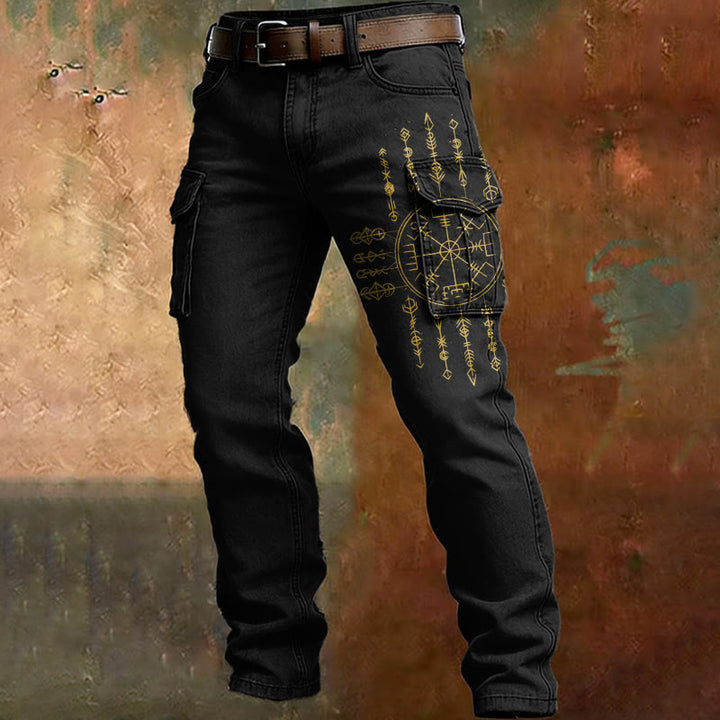 WorldNorse Norse Sacred Compass Vegvisir Cargo Pants - Black - US/UK/AU50，EU60 (5XL) - image 0