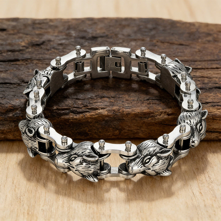WorldNorse Forged Screw Skull Link Bracelet - Wolves - image 4
