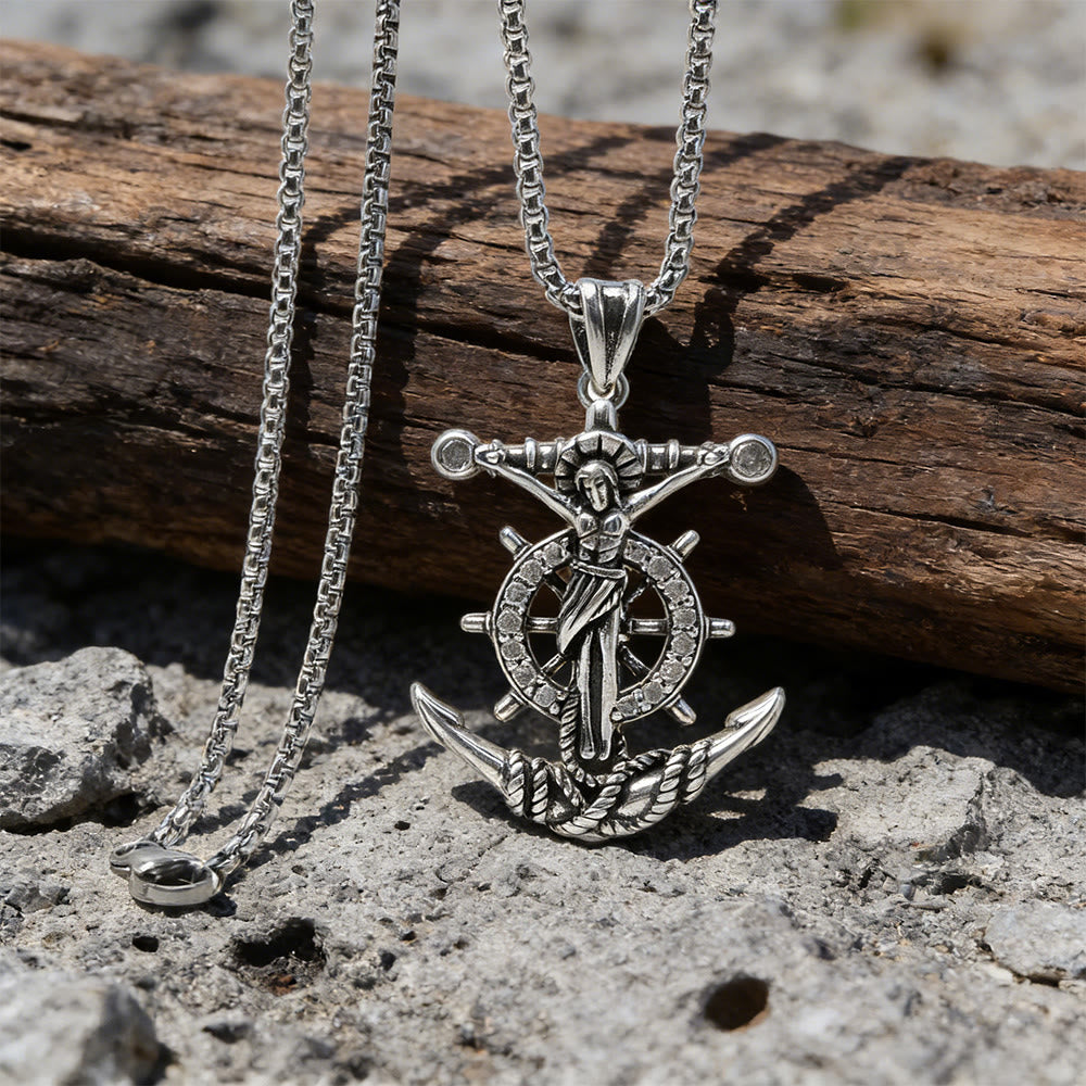 WorldNorse Nautical Crux Anchor Wheel Necklace - image 2