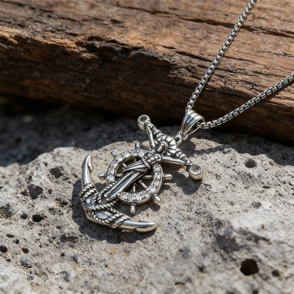WorldNorse Nautical Crux Anchor Wheel Necklace - image 3