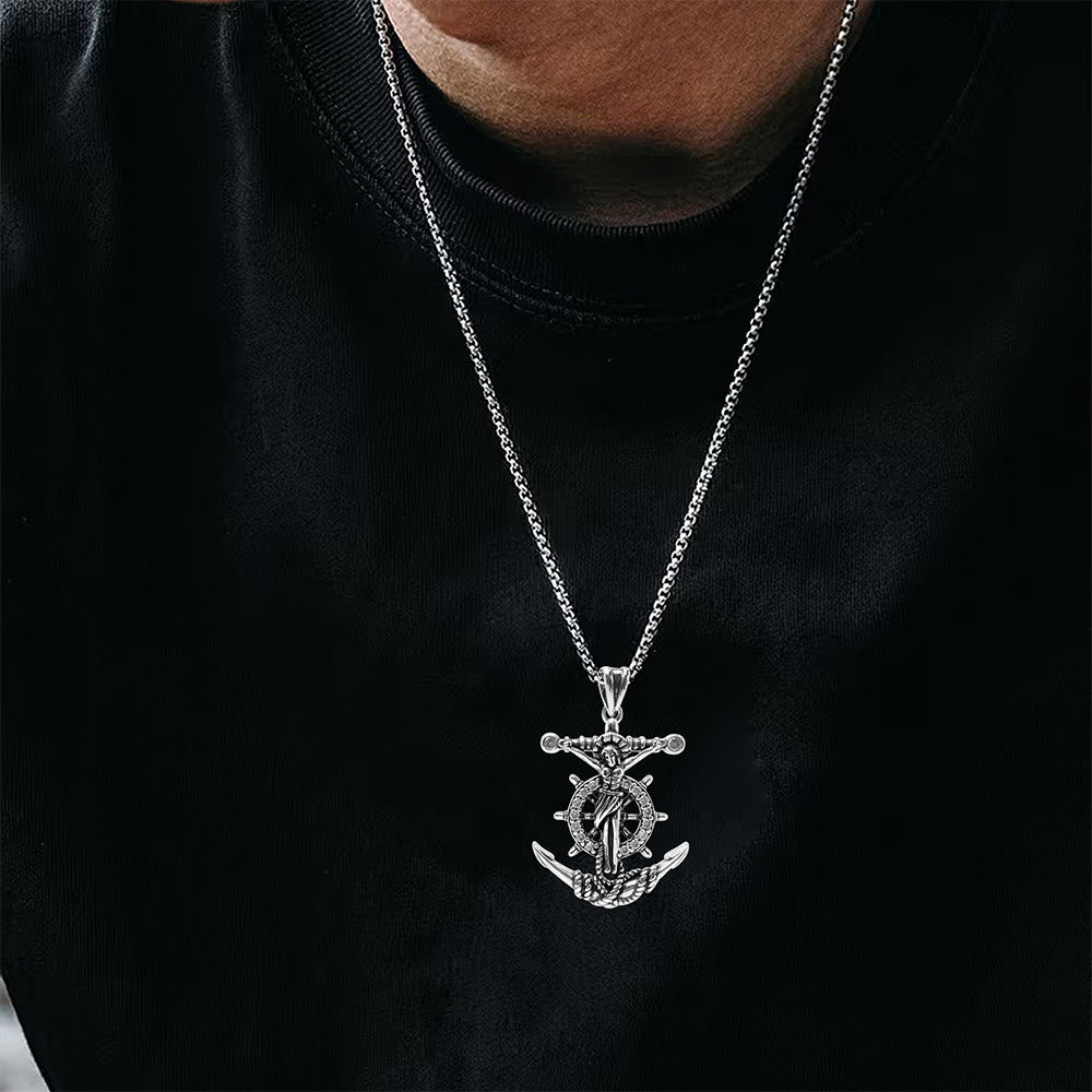 WorldNorse Nautical Crux Anchor Wheel Necklace - image 1