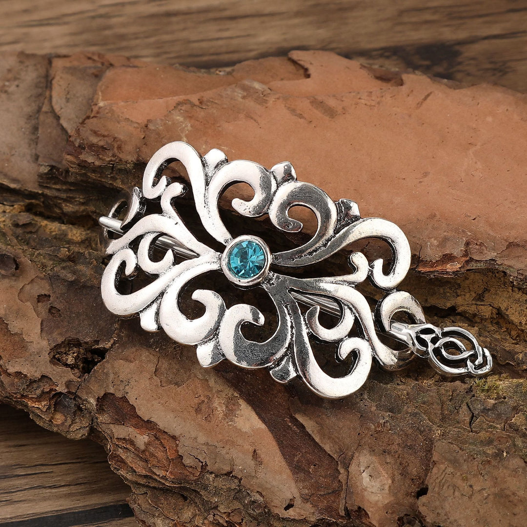 WorldNorse Viking Ornate Gemstone Hairpin - Blue - Flower - image 1