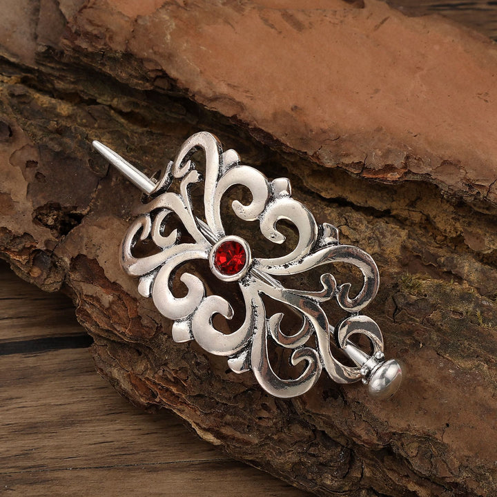 WorldNorse Viking Ornate Gemstone Hairpin - Red - Round - image 4