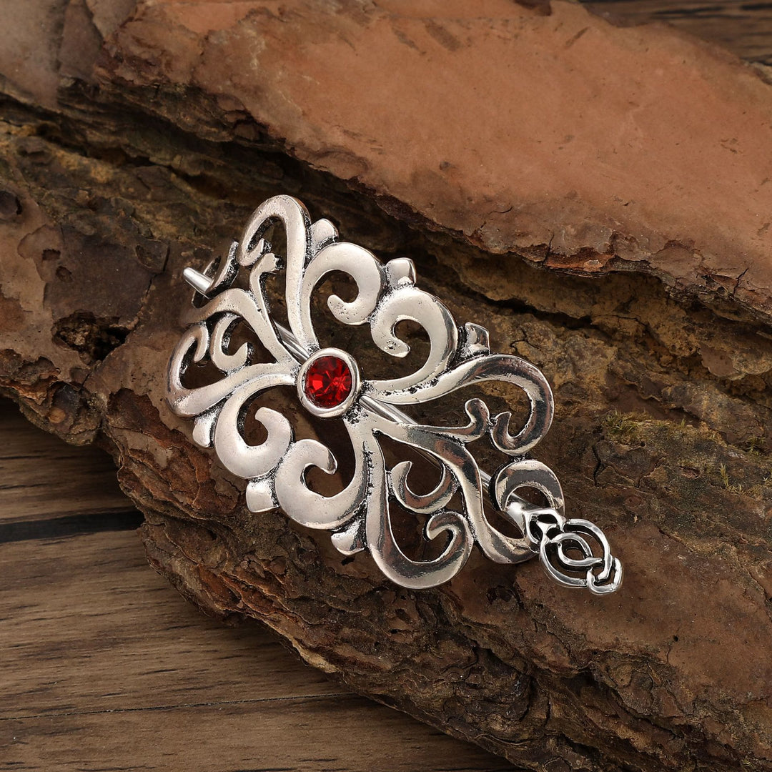 WorldNorse Viking Ornate Gemstone Hairpin - Red - Flower - image 5