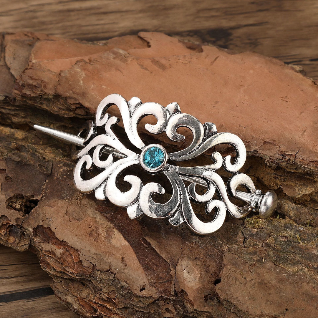 WorldNorse Viking Ornate Gemstone Hairpin - Blue - Round - image 0