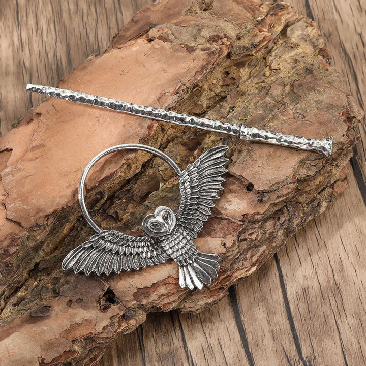 WorldNorse Viking Forged Feather Owl Hairpin - Silver - image 2