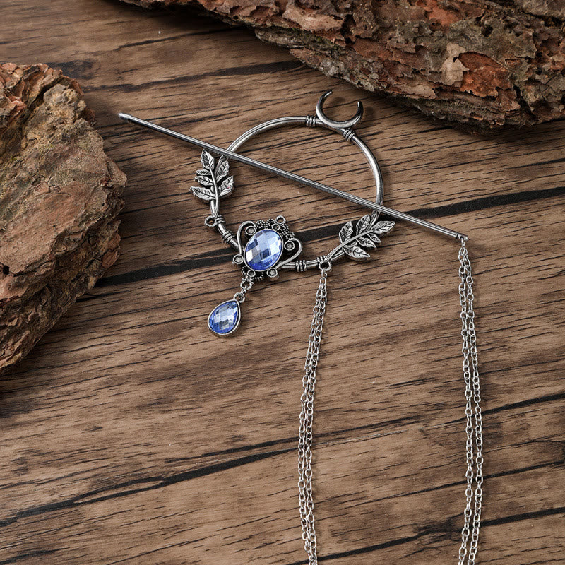 WorldNorse Crescent Leaf Gem Hairpin - Blue - image 0