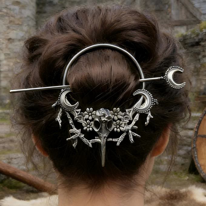 WorldNorse Nordic Raven Skull Moon Hairpin - image 1