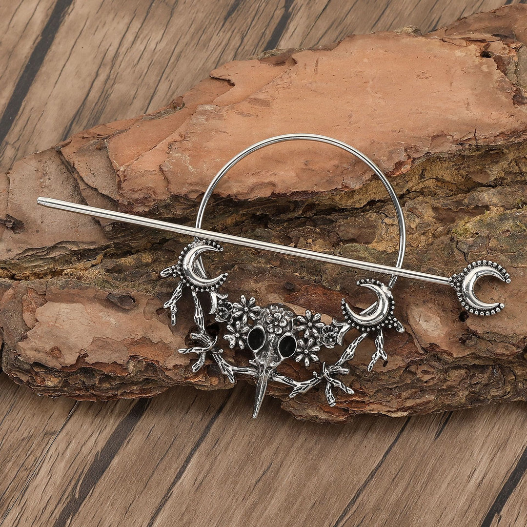 WorldNorse Nordic Raven Skull Moon Hairpin - Raven - image 0
