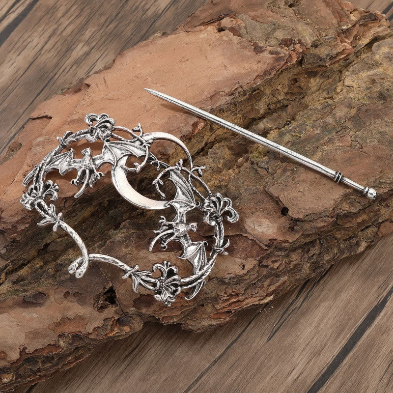 WorldNorse Norse Gothic Moon Bat Hairpin - Small Flower - image 0