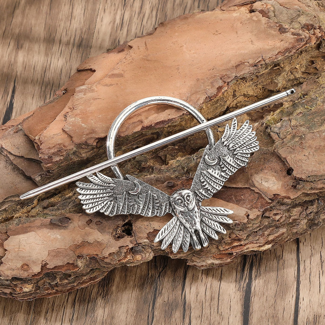 WorldNorse Norse Crescent Moonlit Owl Hairpin - Raven - image 0