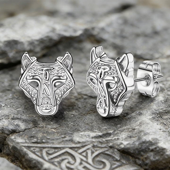 WorldNorse Viking Wolf Head Engraved Stud Earrings - image 5