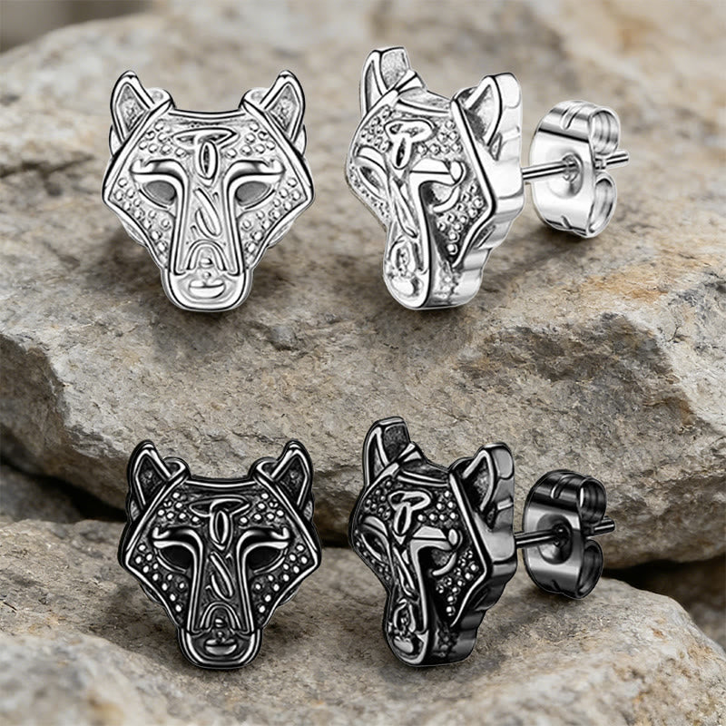 WorldNorse Viking Wolf Head Engraved Stud Earrings - image 6