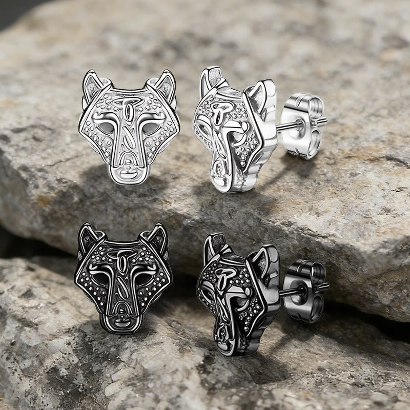 WorldNorse Viking Wolf Head Engraved Stud Earrings - image 7