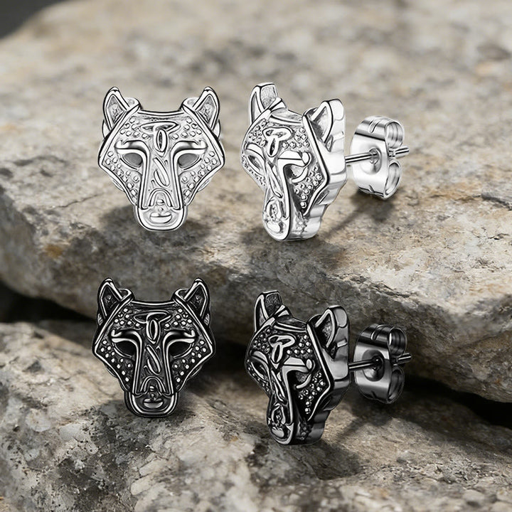 WorldNorse Viking Wolf Head Engraved Stud Earrings - image 7