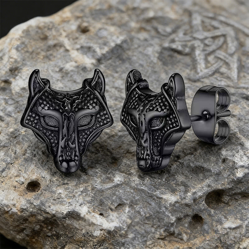 WorldNorse Viking Wolf Head Engraved Stud Earrings - image 2