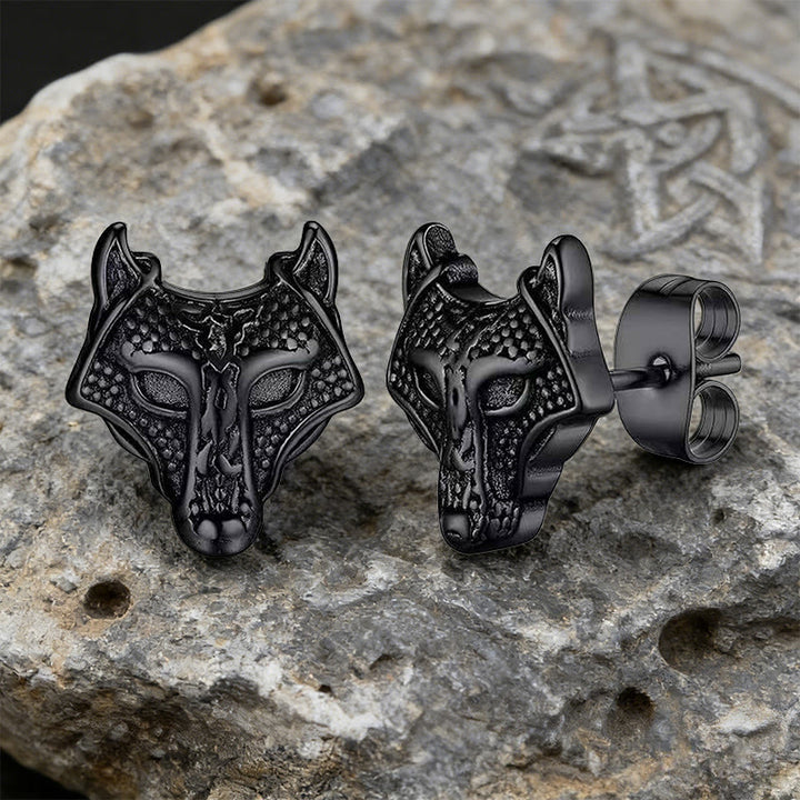 WorldNorse Viking Wolf Head Engraved Stud Earrings - image 2