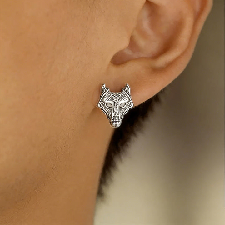 WorldNorse Viking Wolf Head Engraved Stud Earrings - image 4