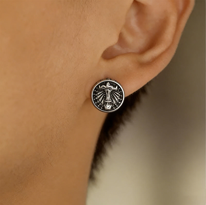 WorldNorse Viking Mjolnir Rune Antiqued Stud Earrings - image 1