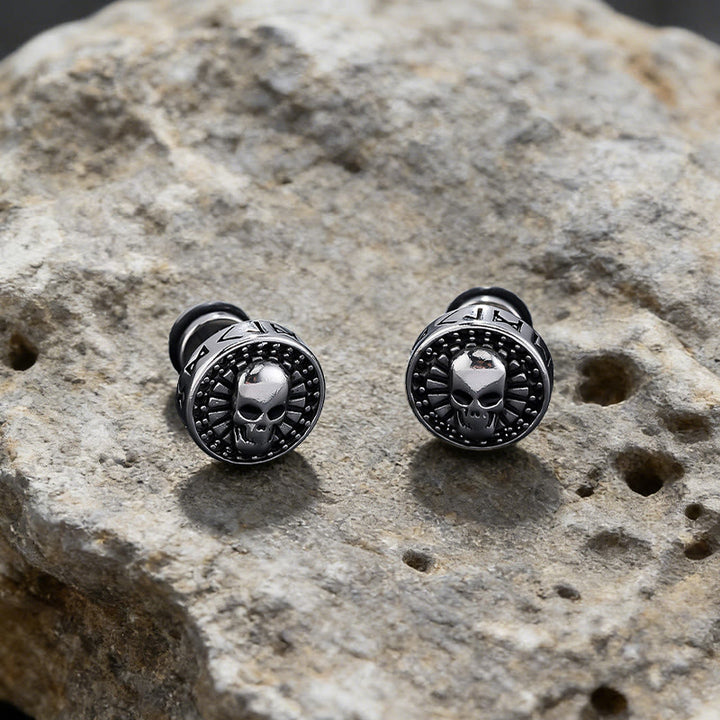 WorldNorse Viking Mjolnir Rune Antiqued Stud Earrings - Skull - image 5