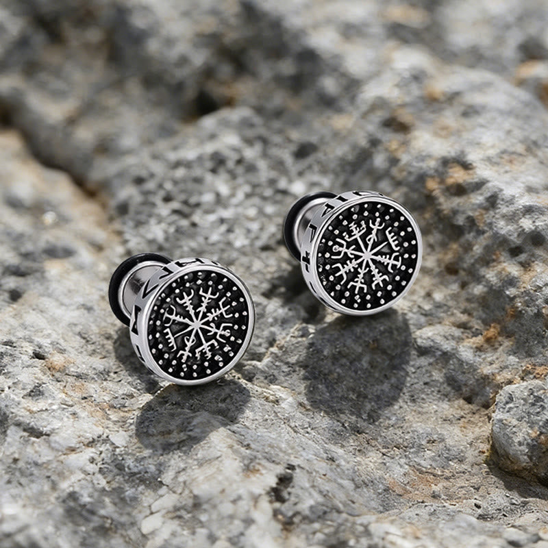 WorldNorse Viking Mjolnir Rune Antiqued Stud Earrings - Vegvisir - image 4