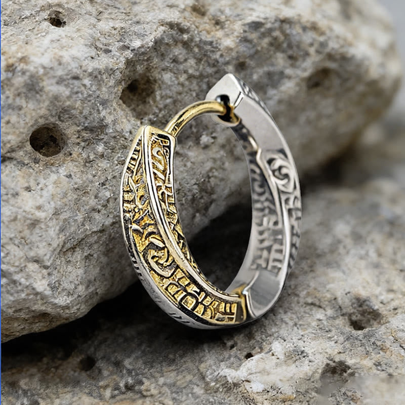 WorldNorse Viking Two Tone Engraved Hoop Earrings - image 4