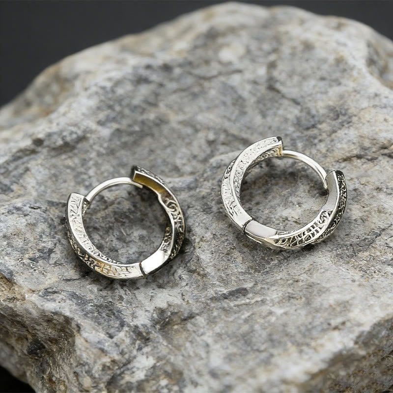 WorldNorse Viking Two Tone Engraved Hoop Earrings - Silver - image 5