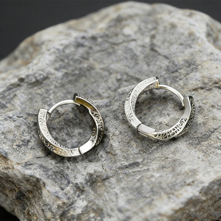 WorldNorse Viking Two Tone Engraved Hoop Earrings - Silver - image 5