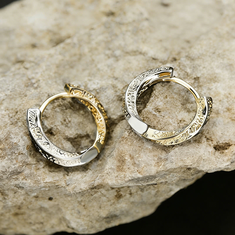 WorldNorse Viking Two Tone Engraved Hoop Earrings - image 3