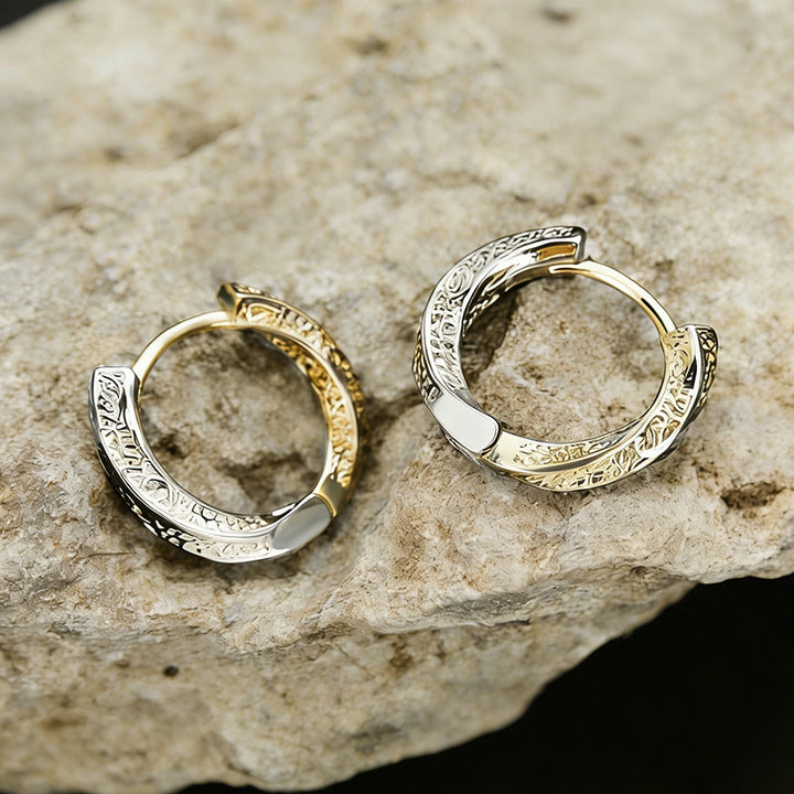 WorldNorse Viking Two Tone Engraved Hoop Earrings - image 3