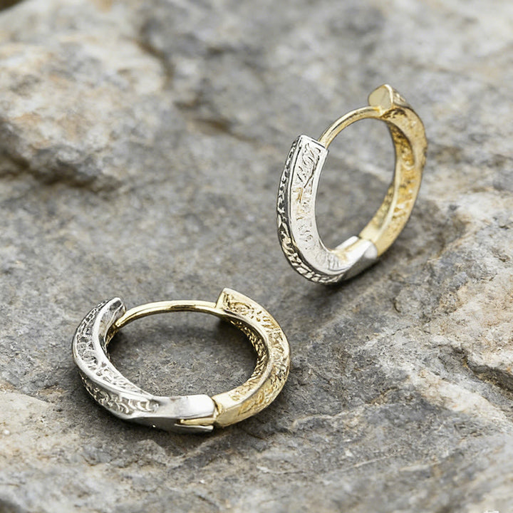 WorldNorse Viking Two Tone Engraved Hoop Earrings - Gold Silver - image 2