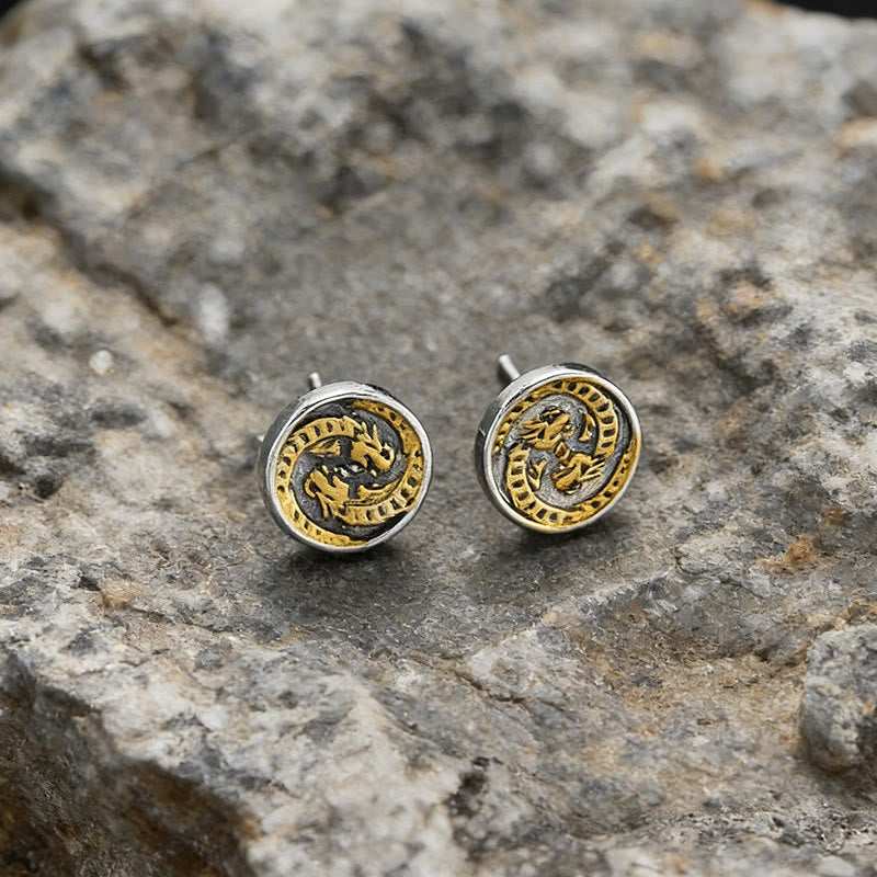 WorldNorse Wolf Carved Vintage Texture Earrings - Dragon - Retro Silver - image 8