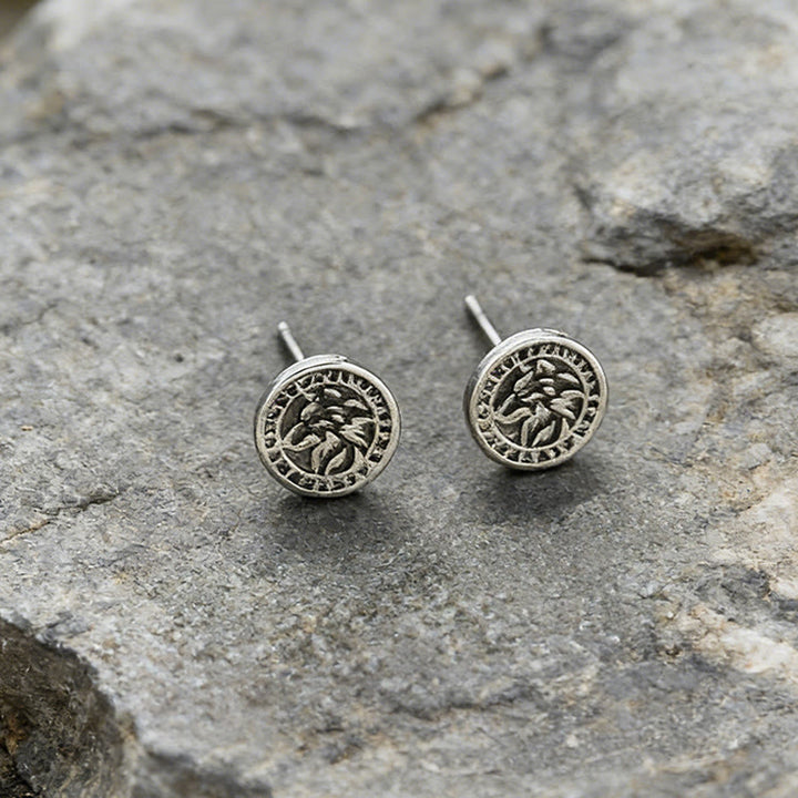 WorldNorse Wolf Carved Vintage Texture Earrings - Wolves - Retro Silver - image 3