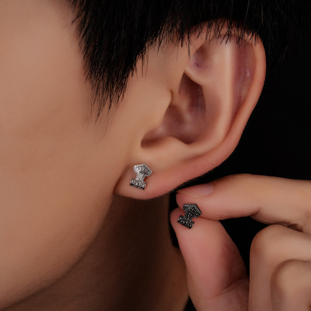 WorldNorse Mjolnir Carved Vintage Stud Earrings - image 1