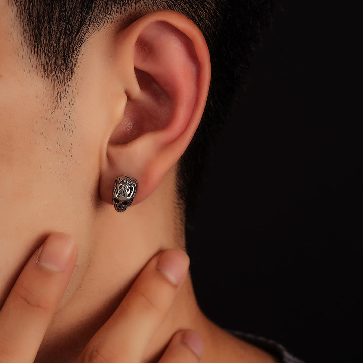 WorldNorse Flame Skull Carved Rustic Stud Earrings - image 6
