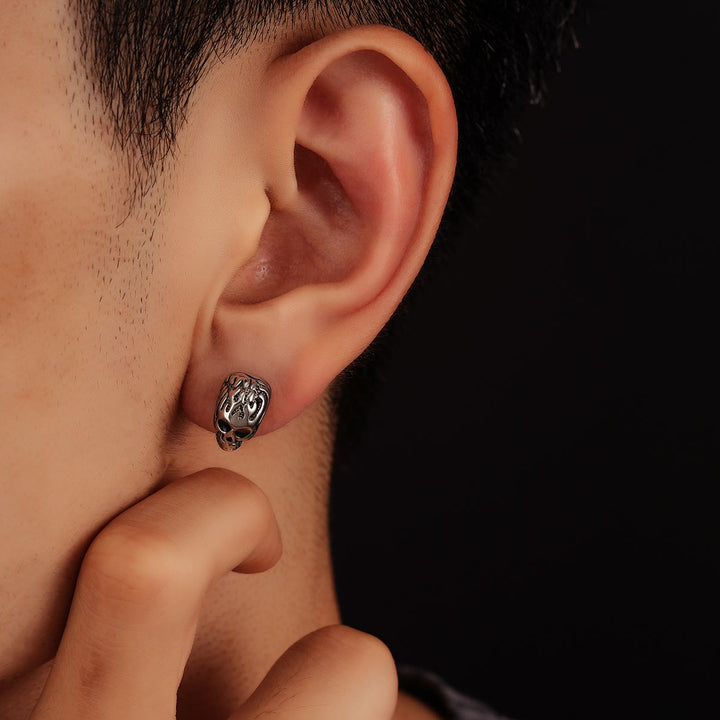 WorldNorse Flame Skull Carved Rustic Stud Earrings - image 5