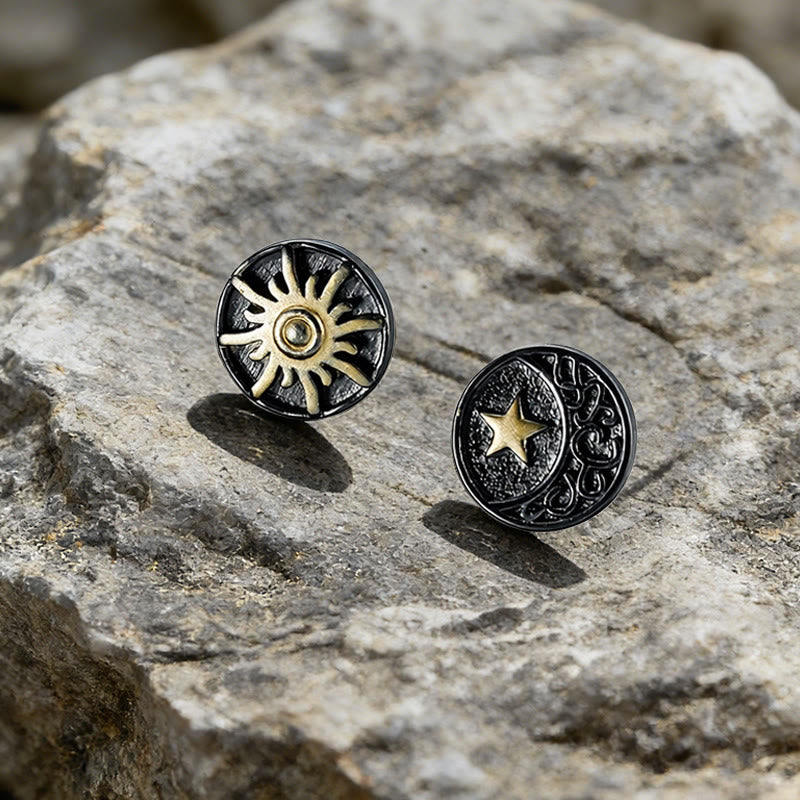 WorldNorse Sun Moon Star Carved Vintage Earrings - A Pair - image 0