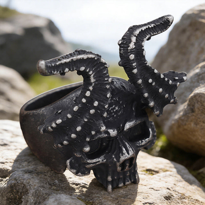 WorldNorse Ram-Horned Demon Skull Ring - image 2
