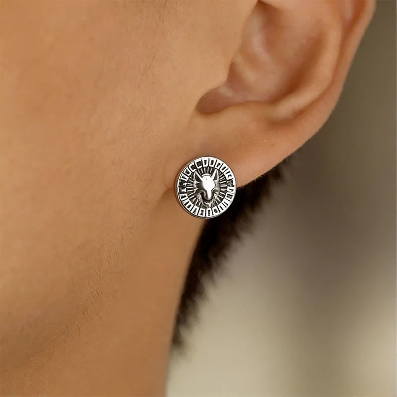 WorldNorse Viking Wolf Rune Textured Antique Earrings - image 1