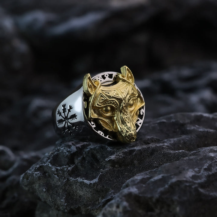 WorldNorse Nordic Vegvísir Wolf Ring - US 13 - image 0