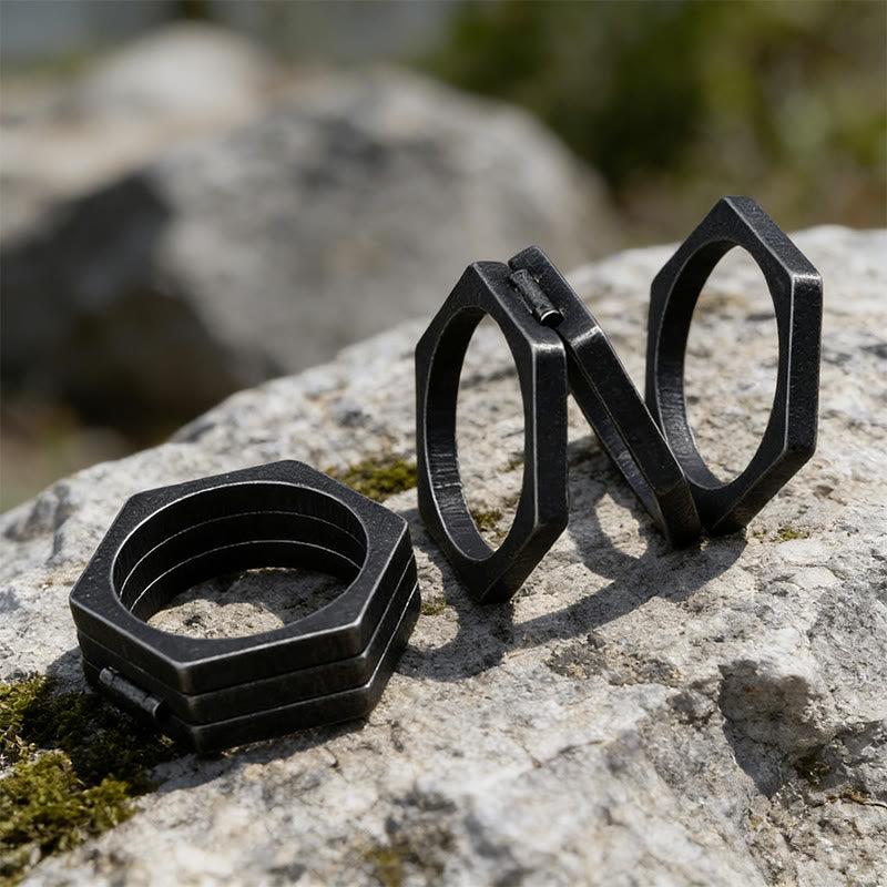 WorldNorse Minimalist Hexagon Band Ring - image 4
